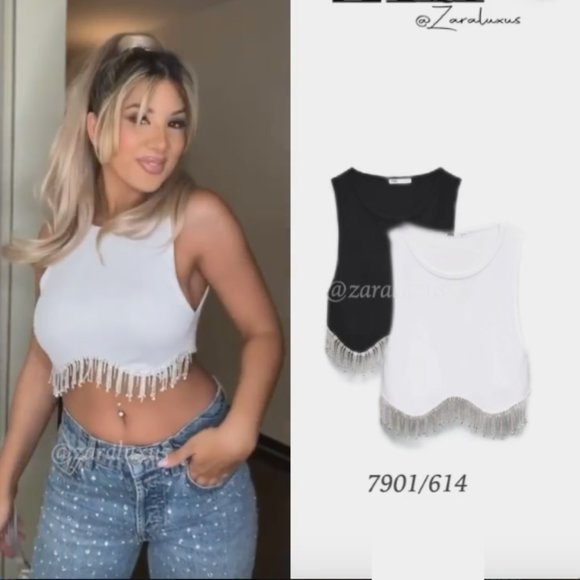 Zara Seamless Rhinestone Crop Top White Sz XS-S , M-L NWT - Picture 10 of 15